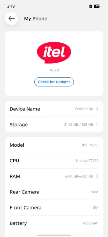 Itel Power 80 View 94 - Camera, Display & Design
