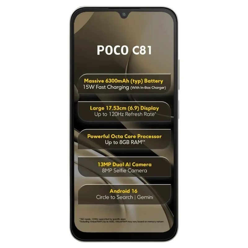 Xiaomi Poco C81 View 2 - Camera, Display & Design