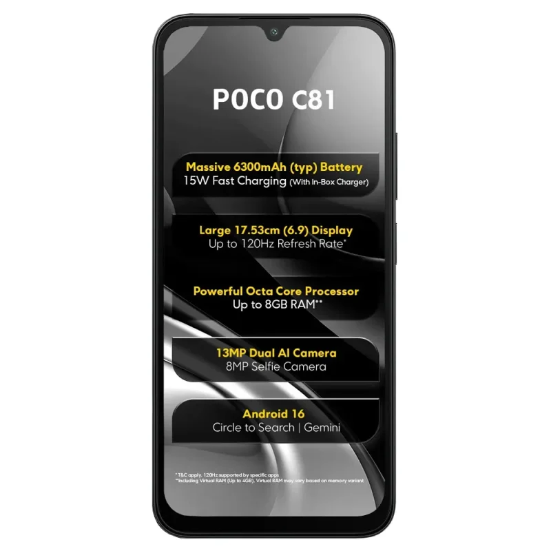 Xiaomi Poco C81 View 20 - Camera, Display & Design