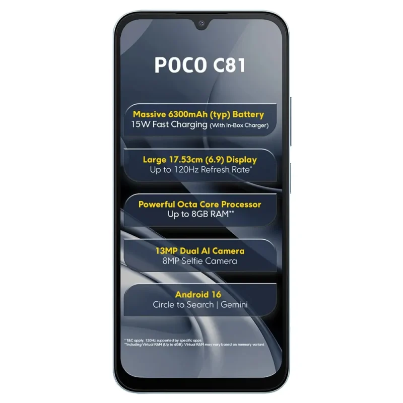 Xiaomi Poco C81 View 5 - Camera, Display & Design